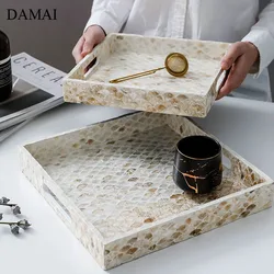 Hand Painted Wood Trays Decorative Natural Color Shell Decoration Tea Set Storage Tray Jewelry Organizer Cosmetic Container