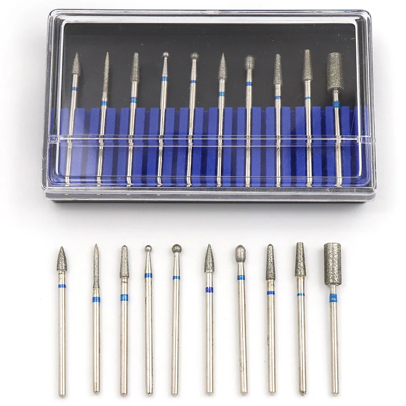 10pcs Plating Diamond Grinding Head 2.35mm Shank Rotary Drill Bit Burrs Mold Trimming Jade Glass Ceramic Engraving Carving Tool