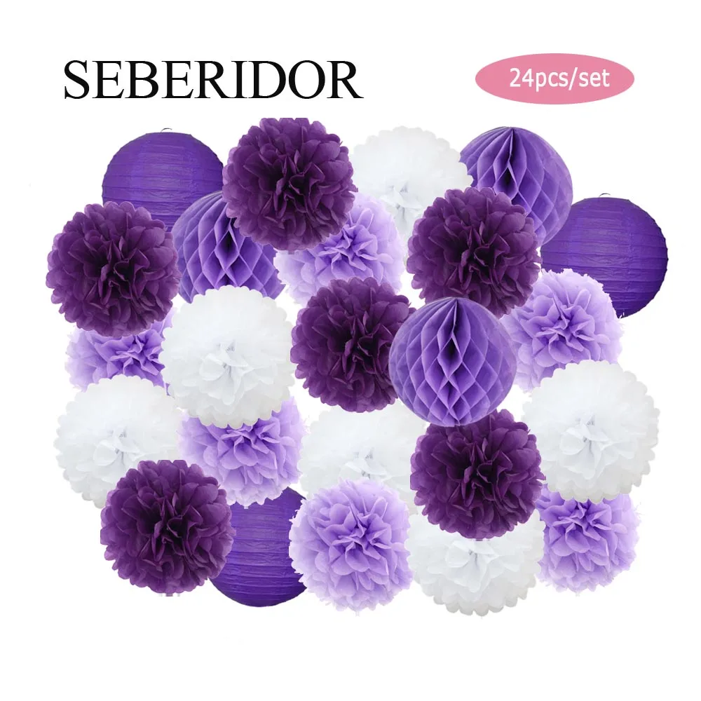 Pink White Set Round Paper Ball Lanterns Folding Baby Boy Girl 1st Birthday Party Favor Baptism Wedding Decor Honeycomb Pompom