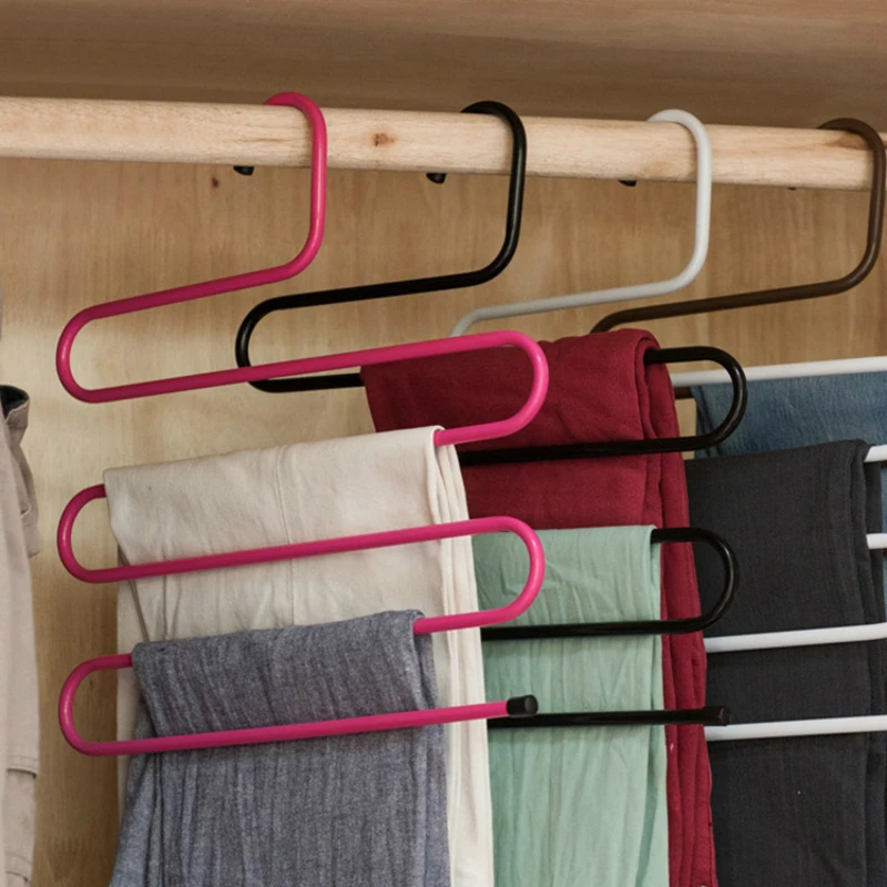 5 Layers S-Shape Iron Wardrobe Storage Hangers Pants Trousers Hanger Multi-Layers Clothing Storage Rack Closet Space Saver Rack