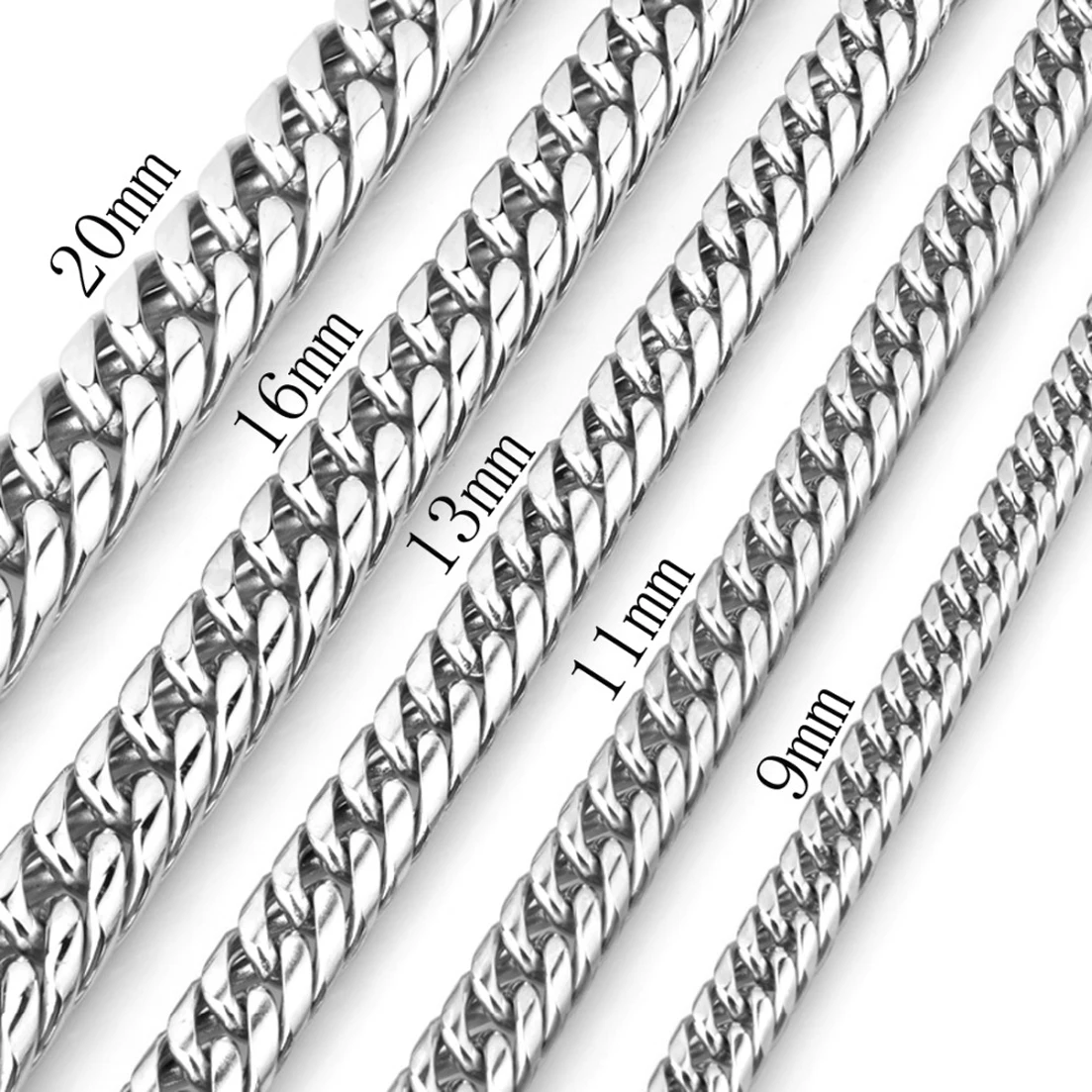 9/11/13/16/20mm Wide Strong Men Cuban Curb Link Chain High Polished Silver Color 316L Stainless Steel Bracelet/Necklace