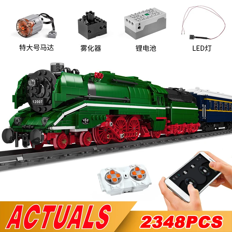 MOULD KING 12007 RC Car Toys High-Tech BR18 201 German Express Train Railways Track Building Blocks Bricks Kids Christmas Gifts