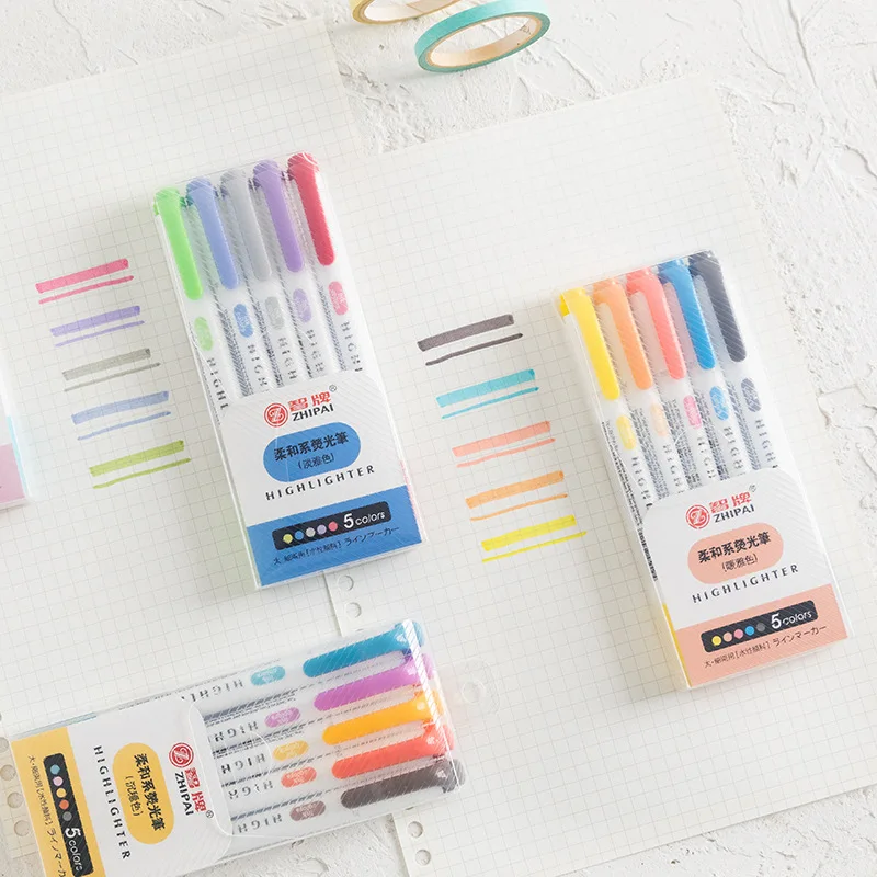 Small fresh and soft highlighter set double-headed color marker graffiti hand-painted hand account pen five-color set