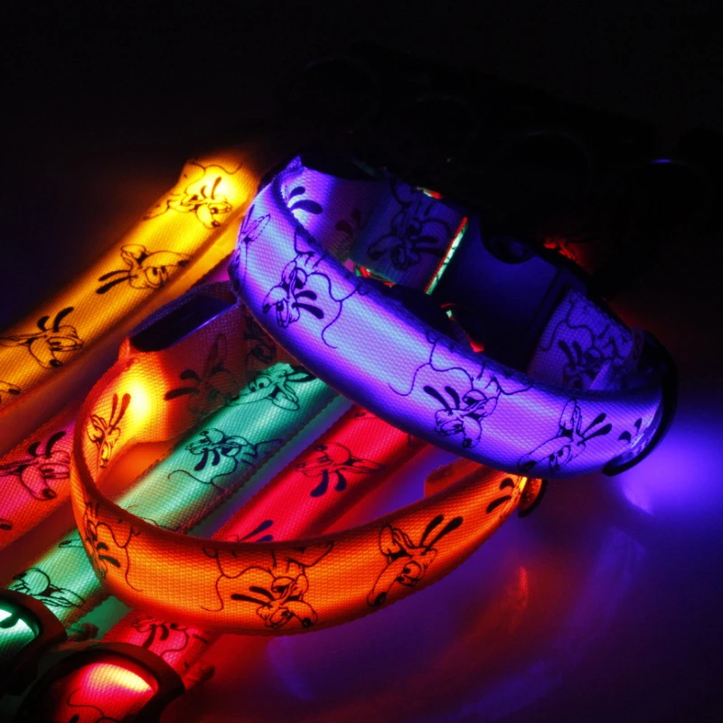 Dog Collar Light LED Cartoon Nylon Glowing Dog Collar Luminous Anti-Lost Night Safety Collar Perro Bright Dog Collars Flashing