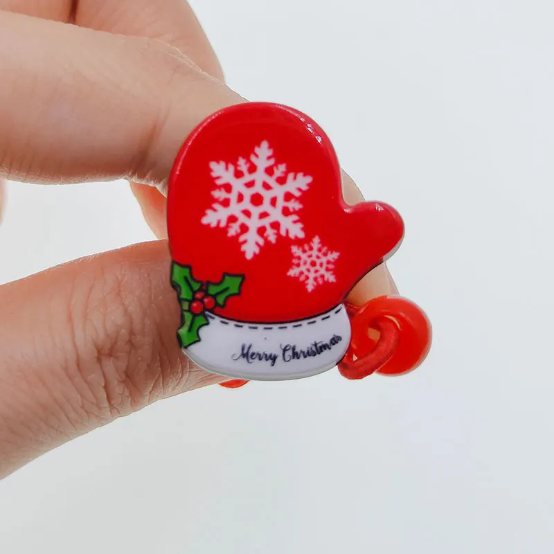 10PCS Girls Children Christmas Elastic Hair Bands Cute Acrylic Snowman Santa Kids Stretch Hair Ties Lovely Rope Band