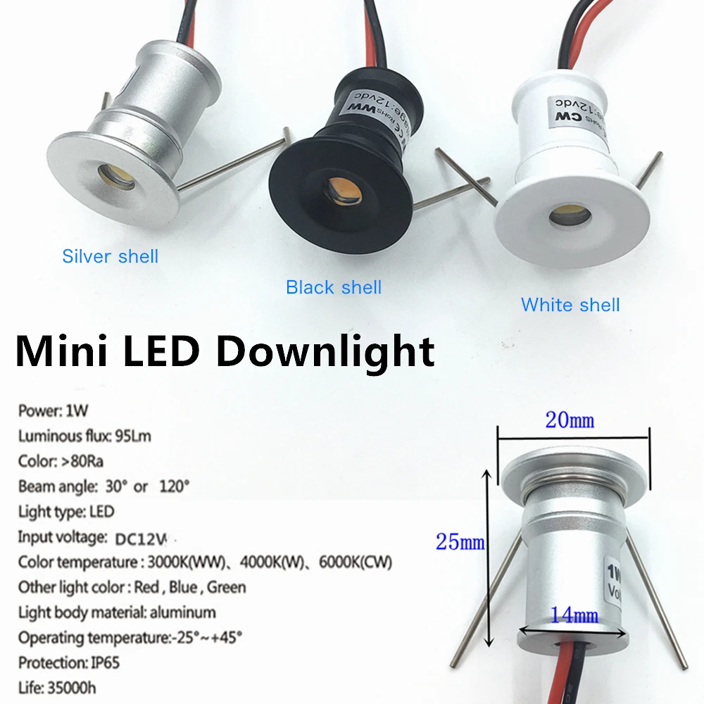 Mini LED Spotlight 1W IP65 Recessed Downlight Indoor 12V Dimmable Spot Light Ceiling Lamp Showcase Display Staircase  Lighting