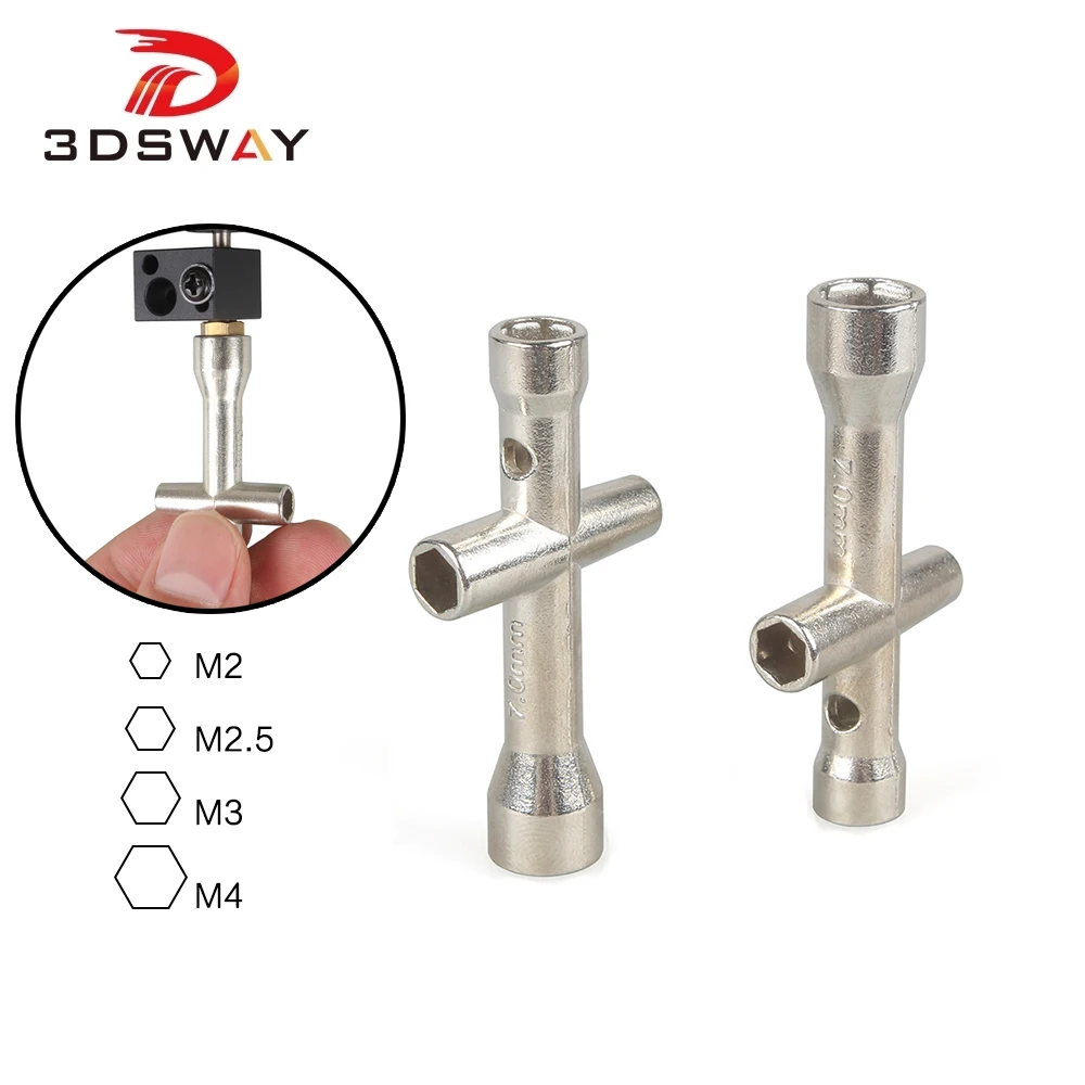 3DSWAY 2pcs 3D Printer Parts Mini M2 M2.5 M3 M4 Screw Nut Hexagonal Cross Wrench Sleeve e3d v6 Nozzle Spanner Maintenance Tool