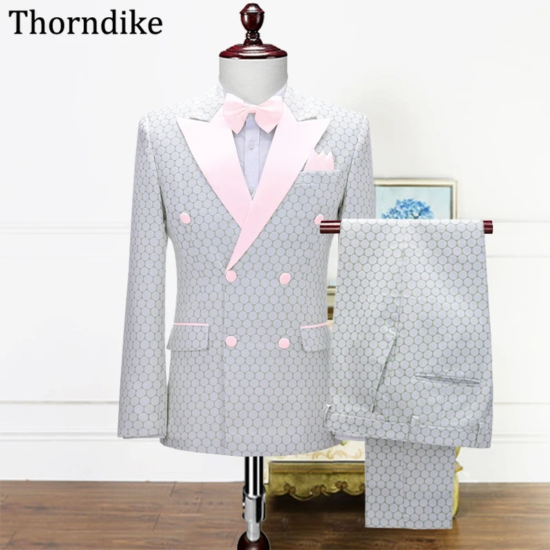 

Thorndike 2021 Custom Made Peaked Lapel 3Pieces Prom Tuxedos Groom Slim Fit Dinner Party Suits for Wedding Blazer+Vest+Pants+Bow