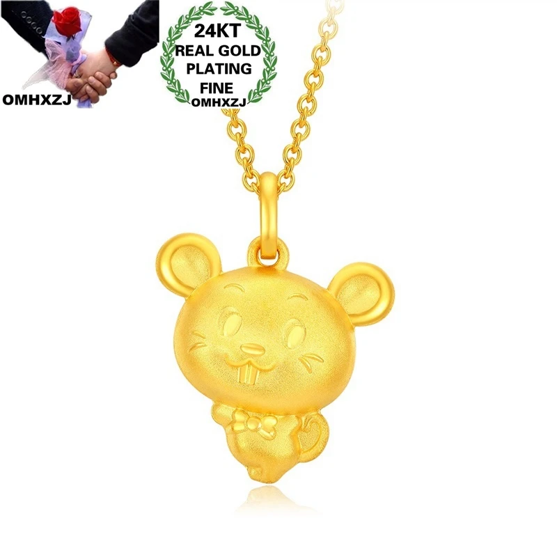 OMHXZJ NA282 Jewelry Wholesale European Fashion Fine Woman Girl Party Birthday Wedding Gift Cute Rat 24KT Gold Pendant Necklace