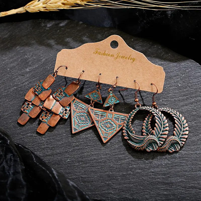 2020 Vintage Bronze Geometry Dangle Earrings Set Ornament Ethnic Boho Charm Jewelry Brincos Accessories