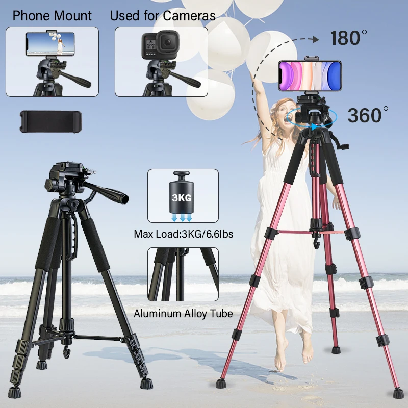 180cm Camera Tripod for Phone ​with Carry Bag Photography Mobile Phone Tripod with Bluetooth Remote for Video/DSLR/Canon