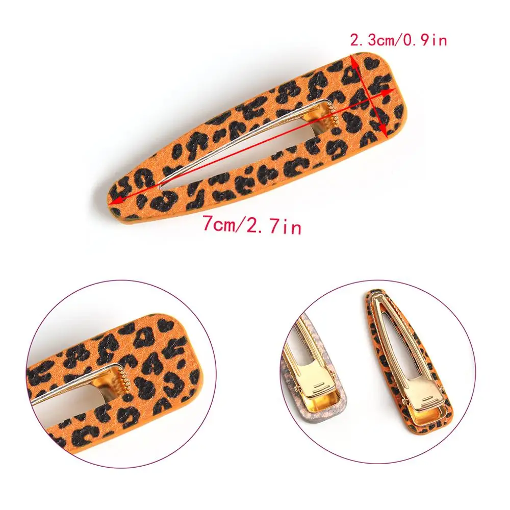 Furling Girl 1 PC Leopard Printed Water-Drop Shape Leather Hair Clip Fashion Girl Women Barrette Hollow out Hairpin