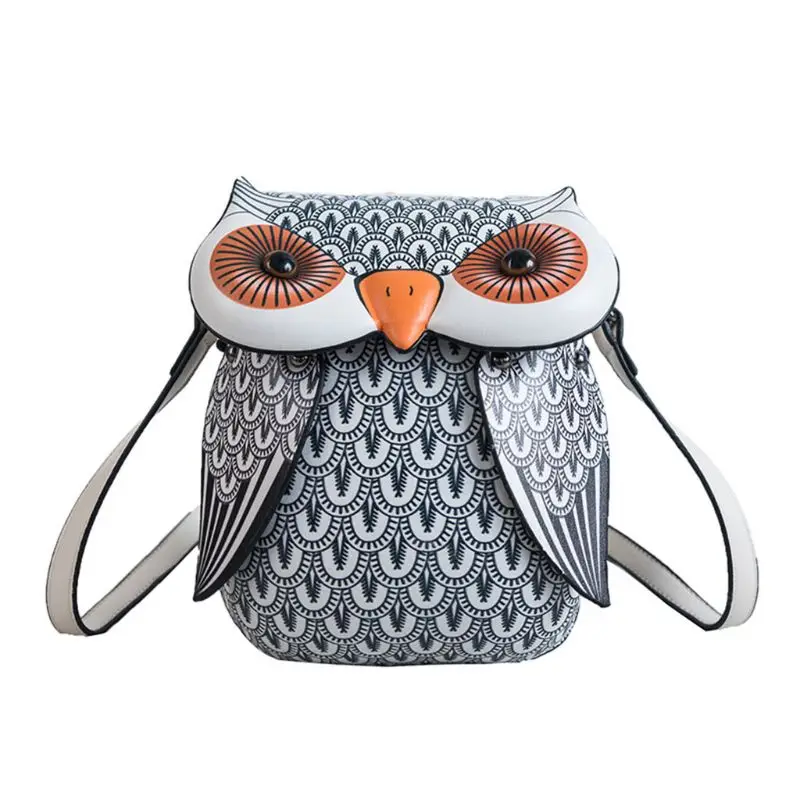 Cute Owl Cartoon PU Leather Handbag Casual Satchel School Purse Shoulder Bag Crossbody LX9F