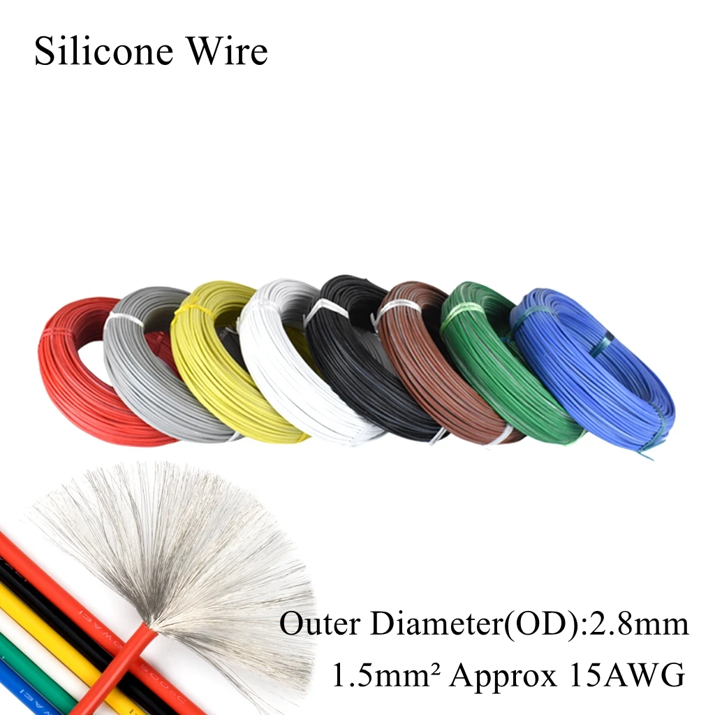 15AWG 1.5mm AGR Silicone Wire High Temperature Heat Resistant Rubber Insulated Tinned Plated Copper Electrical Cable Stranded