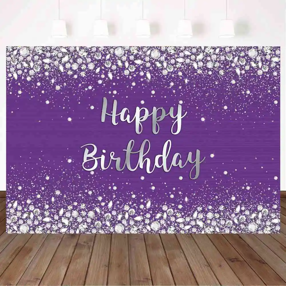 Mocsicka الأرجواني عيد ميلاد سعيد الخلفيات الفضة الماس بريق المرأة رائع حفلة عيد ميلاد مخصص صورة زخرفة خلفية