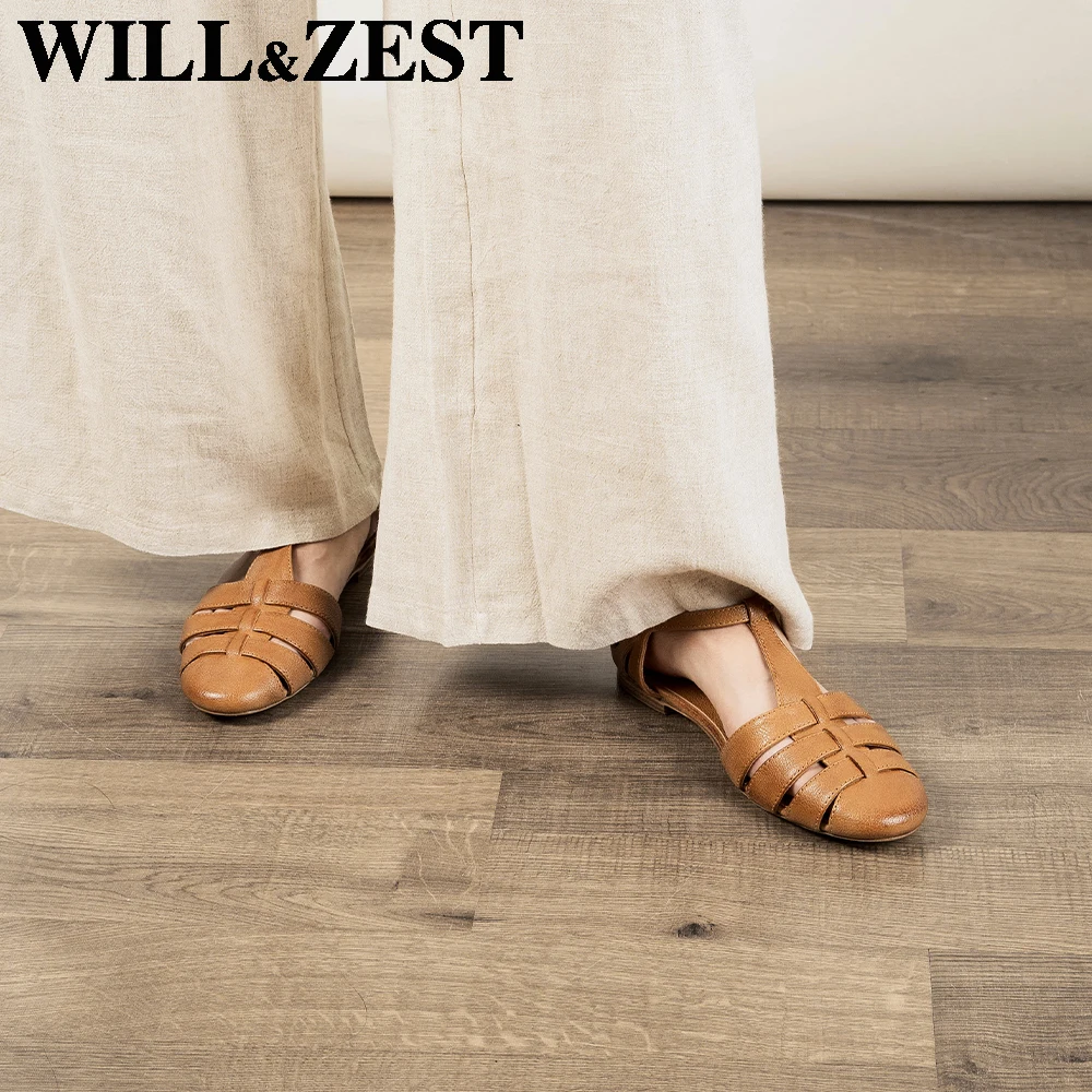 leather sole cow hide leather shoes for women summer flats sandals buckle T straps for laidies