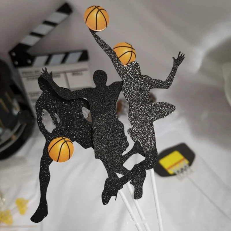 5 Stück Papier-Glitzer Basketball Tortendekoration Basketball-Spieler Kuchen-Dessert-Verzierung Kartenflaggen Deko Kuchenbacken DIY Party-Zubehör – Detail 7