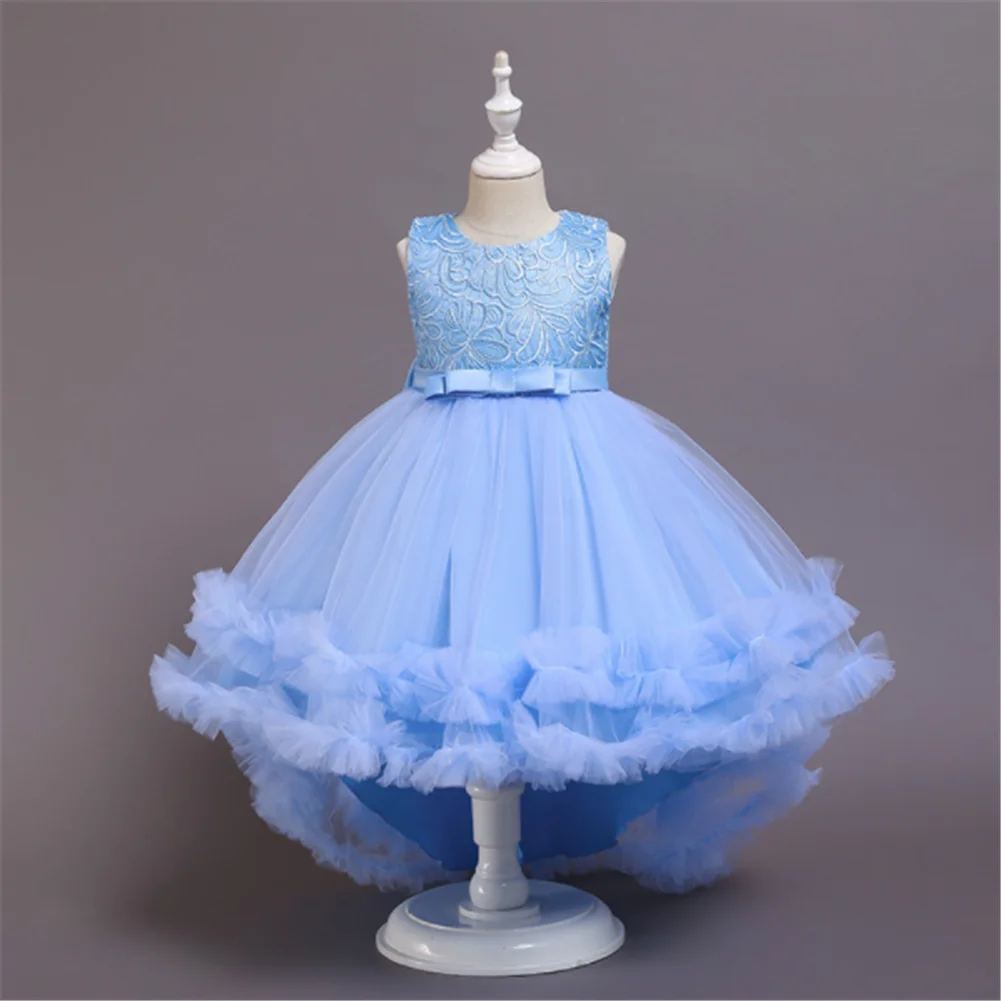 Long Tail Puffy Temperament Kids Girl Wedding Dress for Children Party Dress of 8 Years Old White Tutu Dress