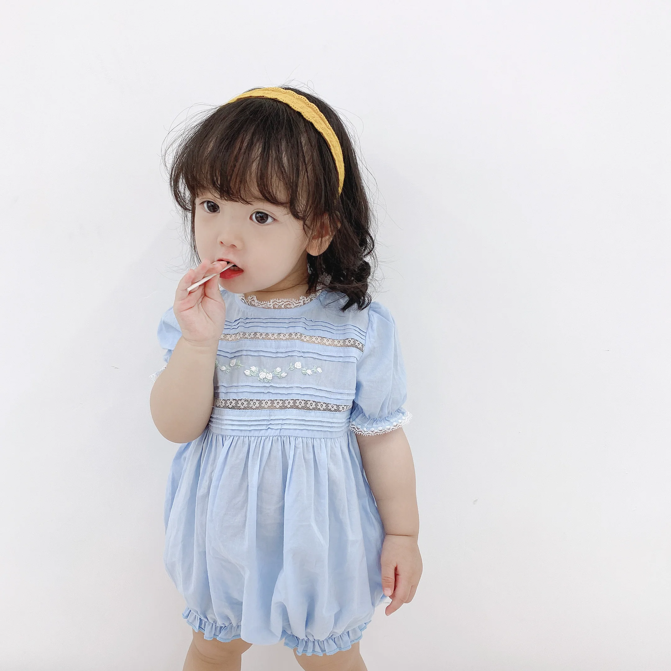 Baby Girl Handmade Embroidered Rompers Newborn Smocked Jumpsuit Infant One Piece Smocking Romper Summer Toddler Girls Outfit