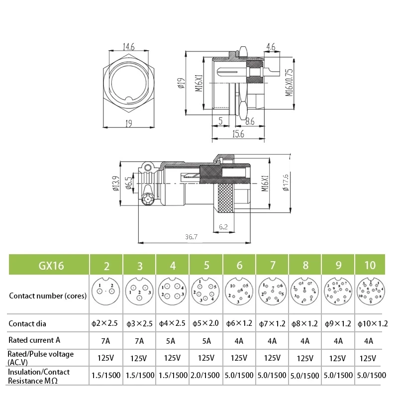 1set GX16 Nut Type Male & Female Electrical Connector 2/3/4/5/6/7/8/9/10 Pin Circular Aviation Socket Plug Wire Panel Connector