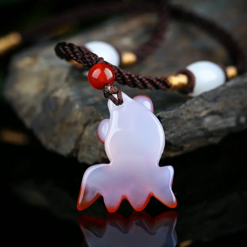 Admirable agate solid goldfish Pendant chalcedony blessing Amulet Hanging