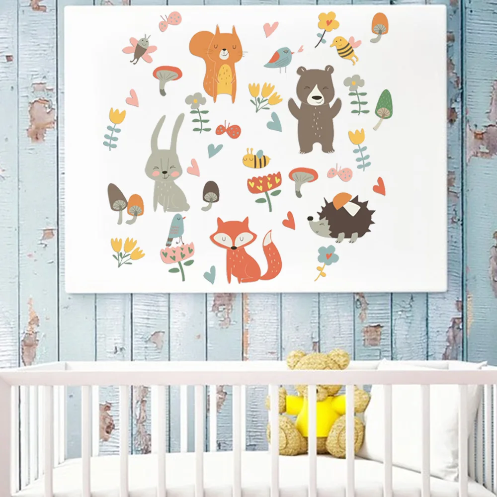 Forest Animal Party Wall Sticker For Kids Rooms Bedroom Decorations Wallpaper Mural Home Art Decals Cartoon Combination Stickers