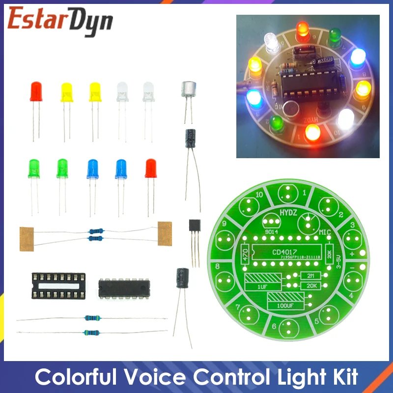 CD4017 colorful voice control rotating LED light kit electronic manufacturing diy kit spare parts student Laboratory