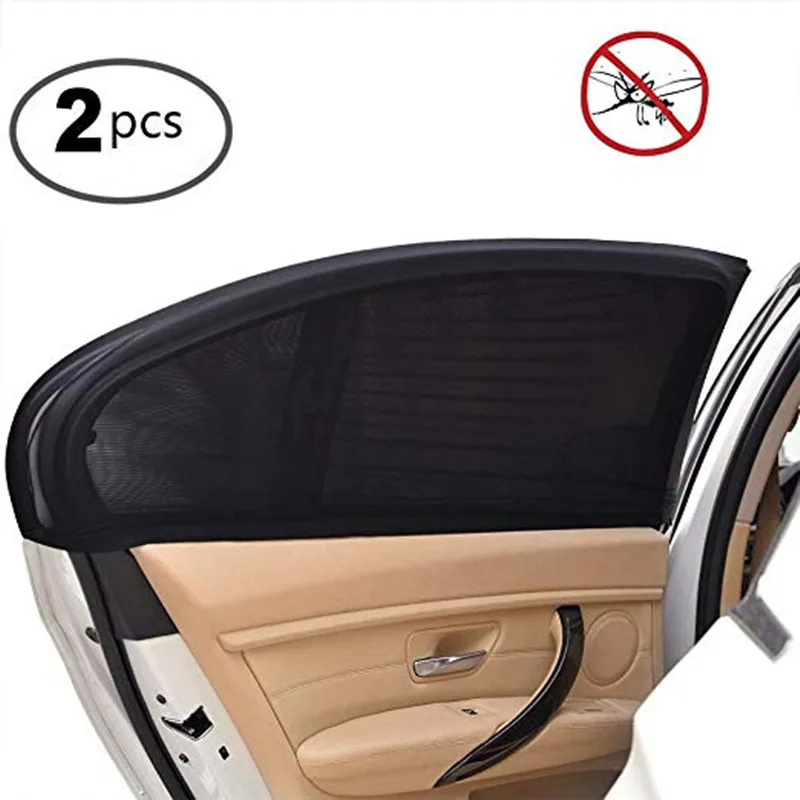 2Pcs Universal Car Adjustable Side Rear Window Shield Sun Shade Visor Mesh Black Sunshade Window Protection Covers