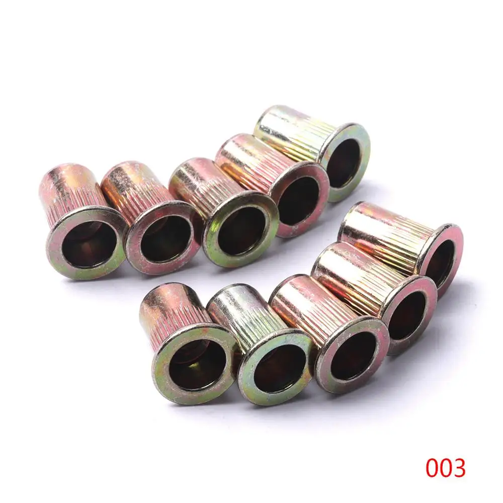 10 PCS Rivet Nuts Zinc Plated Carbon Steel Knurled Nuts M4 M5 M6 M8 M10 Flat Head Threaded Rivets for Hardware Fasteners Tools