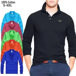 100% Cotton High Quality Men's Long Sleeve Polos Shirts Casual Embroidery Brand Mens polos shirts Fashion Lapel Male tops S-4XL