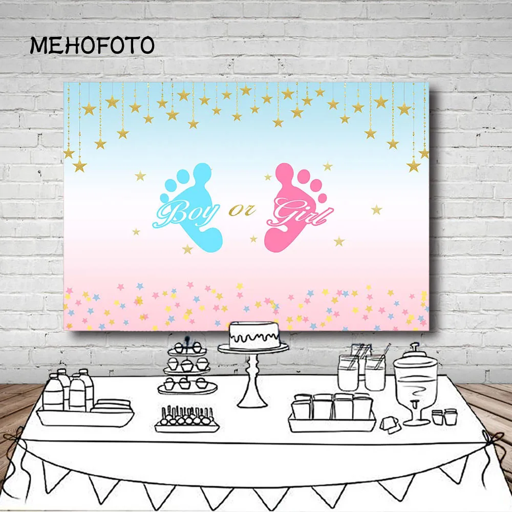 Mehofond Prince or Princess Gender Reveal Backdrop Baby Shower Photocall Photography Backdground for Boy or Girl Decor Banner
