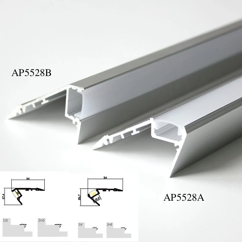 16m(8pcs) a lot, 2m per piece, led Aluminum profile for stair, clear cover or milky diffuse cover