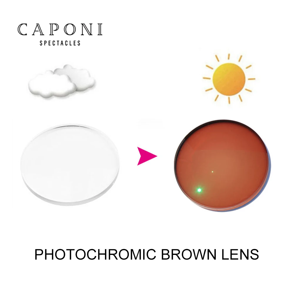 CAPONI Design Photochromic Brown Optical Aspherical Lens Resin Customized Prescription Myopia Hyperopia 1.56 1.61 2pcs/1 pair