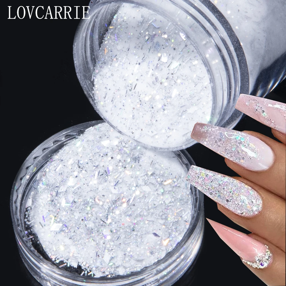 LOVCARRIE Glitter Acrylic Powder Pigment 10ML Holographic Dipping Powder 3 in 1 Gold Silver Sequins Builder  Acrylic Nails Art