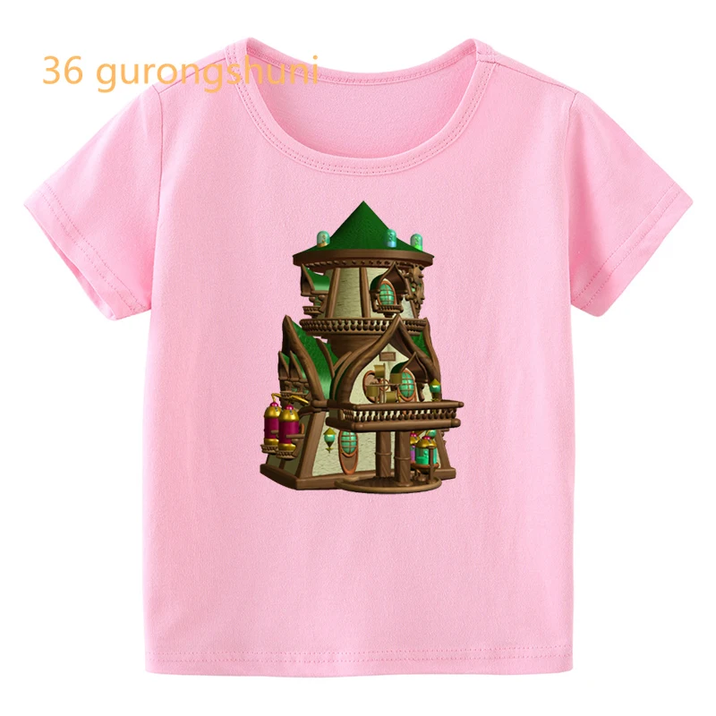 boy t shirt for girls tops girl pink cartoon mushroom old house graphic tee children boys-clothing kids clothes girl 8 to 12