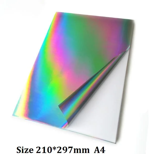 Size 210*297mm Silver Holographic Rainbow Glossy Self Adhesive Vinyl Sticker For Scrapbooking Paper Craft