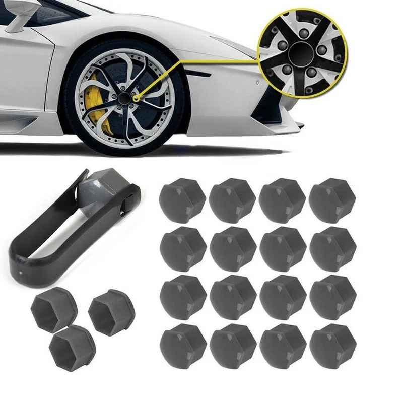 20Pcs 17mm Gray Wheel Center Nut Caps Car Tire Lug Nut Bolt Plastic Covers Decor Styling Protector Accessories For VW Audi Skoda