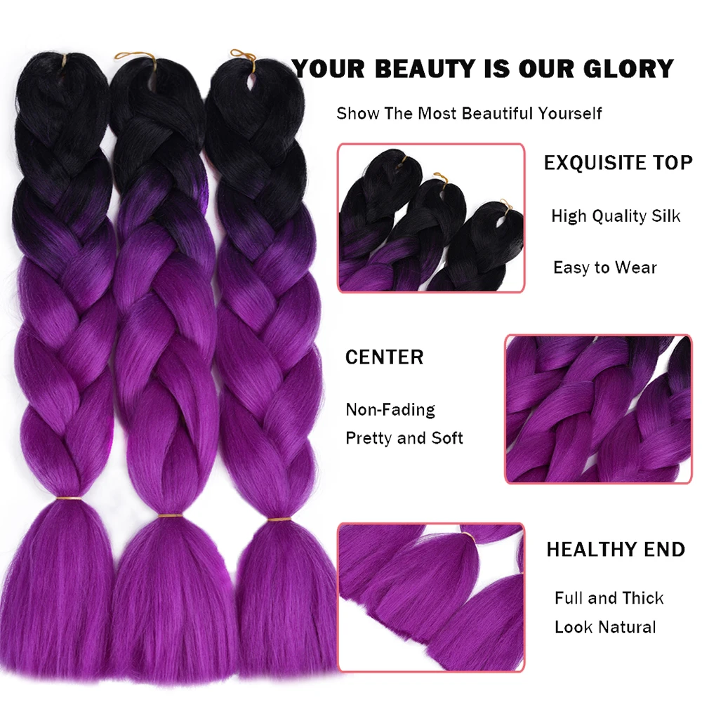 Ombre jumbo tranças de cabelo 24 polegada 100g sintético trança cabelo crochê trança extensão do cabelo para as mulheres loiro marrom rosa roxo