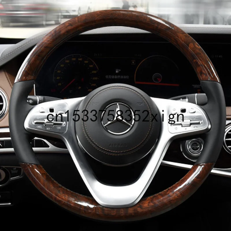 

DIY leather hand sewn steering wheel cover New For Mercedes Benz S320 S350 S400 modified accessories imitation peach wood grain