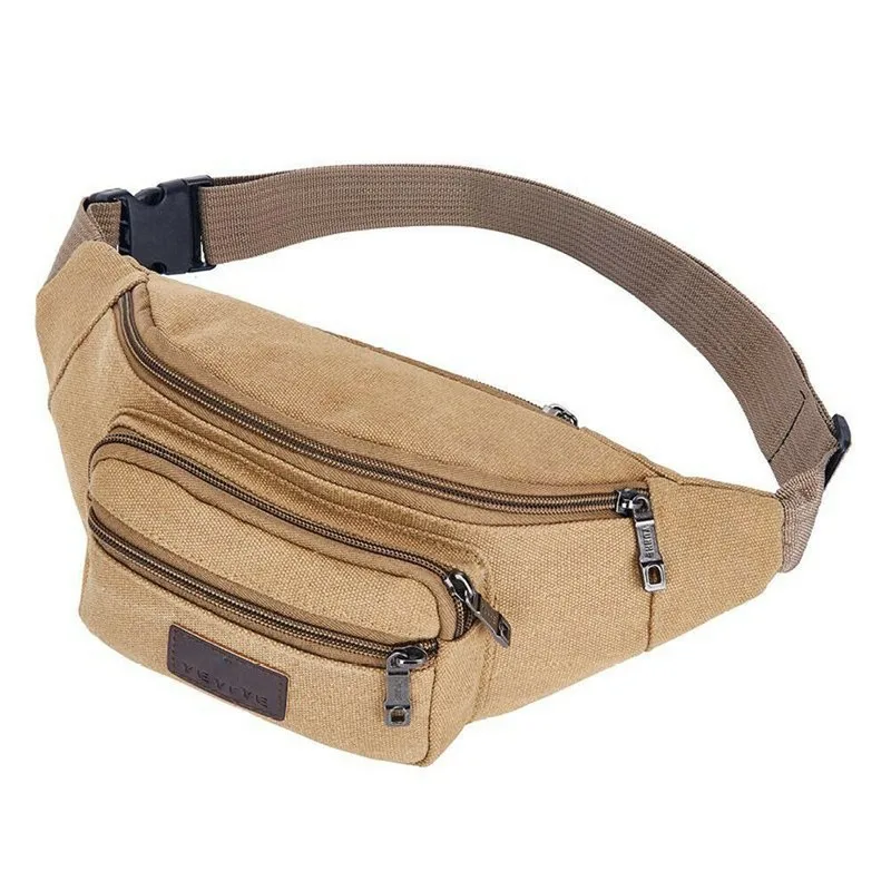 Men Casual Durable Fanny Waist Pack Male Waist Bags Belt Canvas 2021 New Hip Bum Military Bag Pouch Three Zipper Pocket Banane