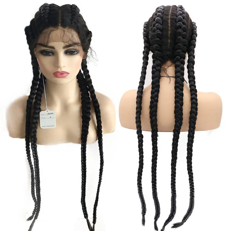 30 Inch 360 Full Lace Braided Wig with Baby Hair Black Brown Box Braid Synthetic Lace Front Wig for Women Hand Twisted Wig