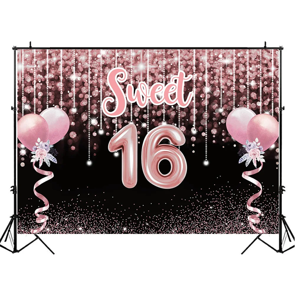 Mocsicka-女の子のためのピンクの水玉模様の写真の背景,誕生日パーティーの写真の装飾,キラキラ,甘い,16歳の誕生日