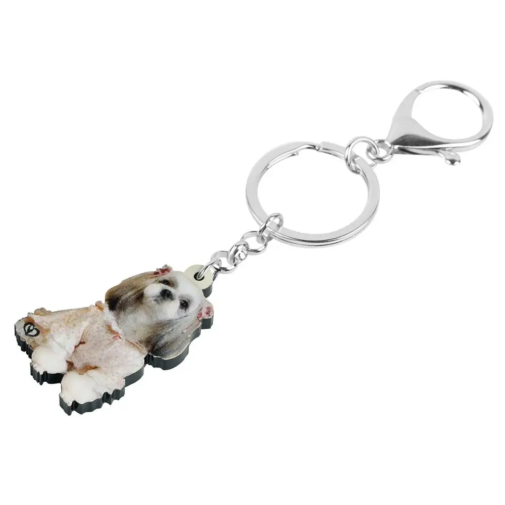 Bonsny Acrylic Cute Shih Tzu Dog Keychains Key Ring Sweet Pet Animal Key Chain Jewelry For Women Kids Birthday Gift Bag Charms