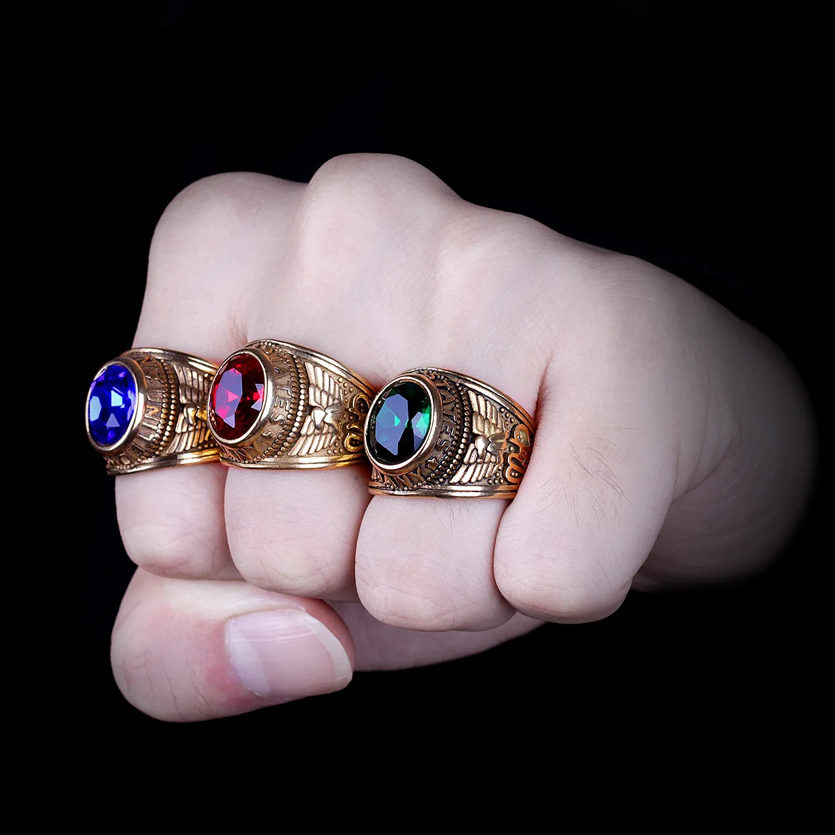 Stainless Steel Men Rings Rhinestone United States Punk Rock Hip Hop For Biker Male Boyfriend Jewelry Creativity Gift Wholesale