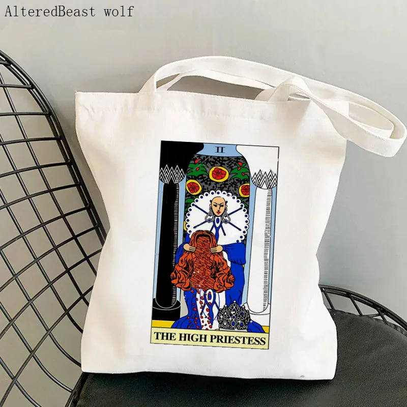 Women Shopper bag The High Priestess Tarot Card Bag Harajuku Shopping Canvas Shopper Bag girl handbag Tote Shoulder Lady Bag