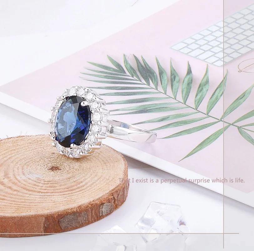 Anillo de princesa de corte 3.2ct con zafiro azul, joyería de compromiso con dijes de plata 925 originales para mujer