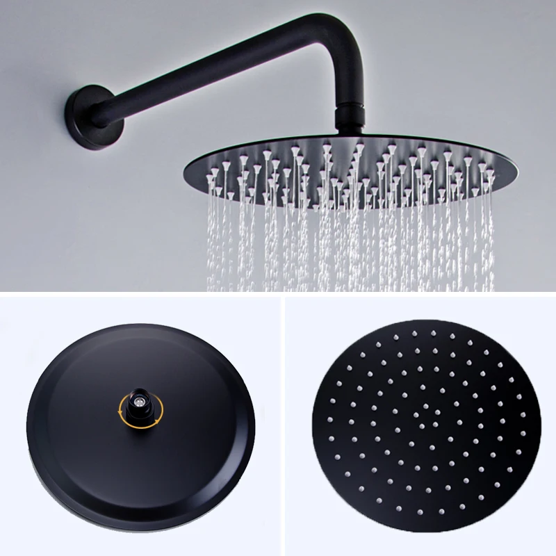 Zwarte Ronde Regendouche Ultradunne 10 Inch Rvs Badkamer Muur Gemonteerde Douche-Arm Regendouche Kraan Set