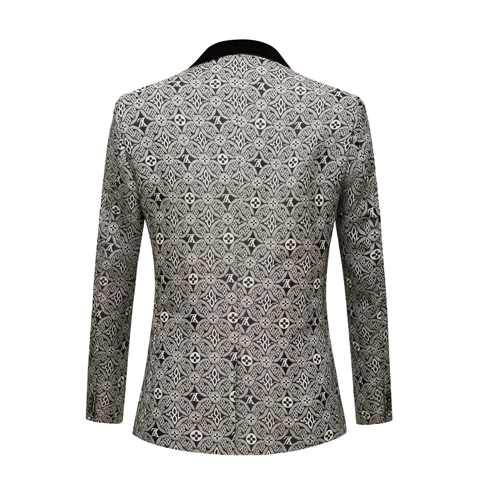 Esmoquin de novio de Jacquard para hombre, traje de boda, traje de graduación, chaqueta con pantalones, cuello negro, blanco