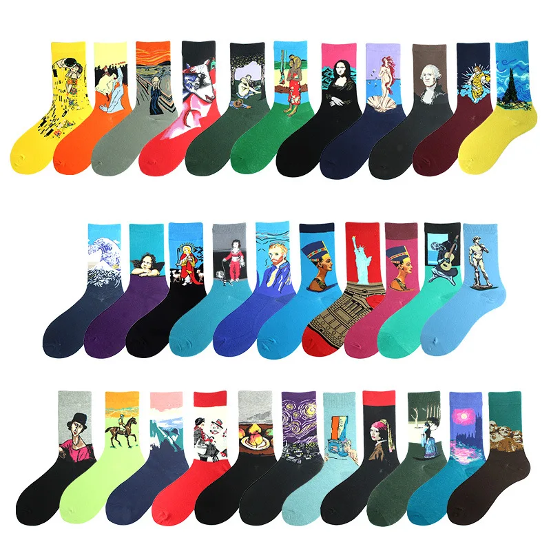 

1pair Combed Cotton Colorful Van Gogh Retro Oil Painting Men Socks Cool Casual Dress Funny Socks Factory Dropshipping Contact Us