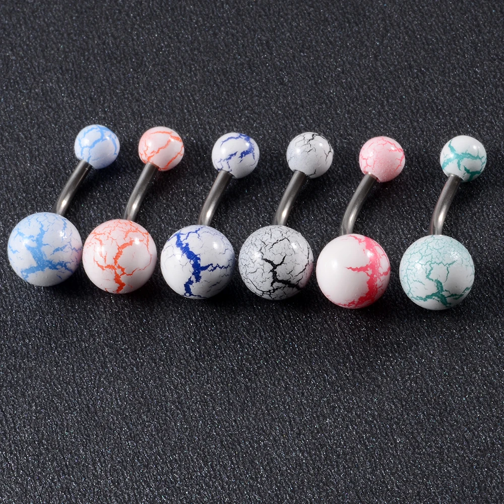 6PCs Colorful Acrylic Belly Bars Piercing Navel Ring Stud Women Piercing Belly Button Surgical Steel Body Piercing Jewelry14G